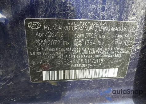 2013 Hyundai Elantra Limited из США, поврежденный, VIN 5NPDH4AE8DH172118